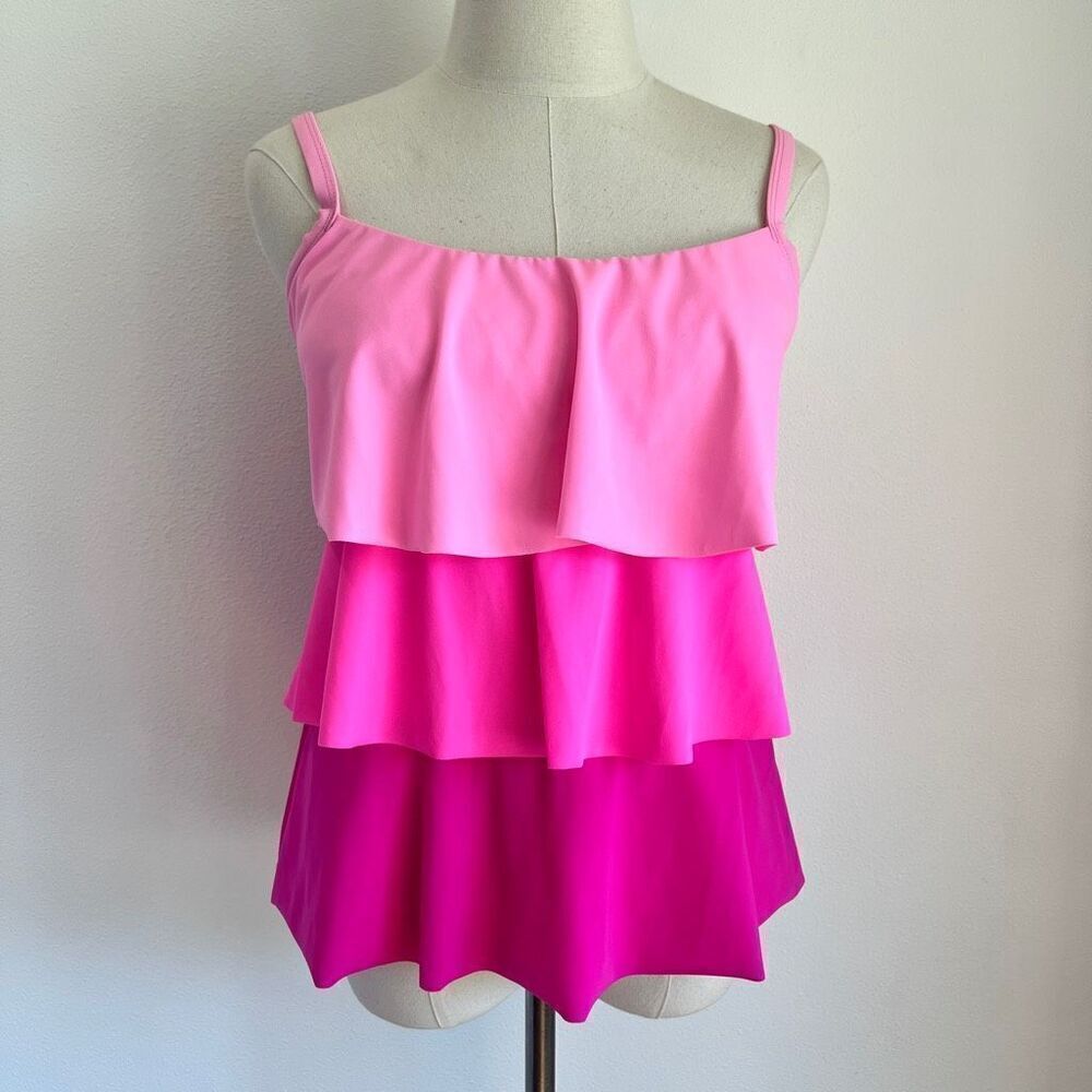 Kim Rogers Ruffled Tankini Top Pink Shades Size  Medium New With Tags